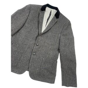 Dockers Khakis 100% Wool Herringbone Tweed Blazer Jacket Collar Patch‎ 3-Button
